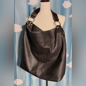 APC oversized brown leather shoulder bag- with brass hardware.